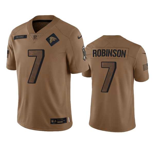 Mens Atlanta Falcons #7 Bijan Robinson 2023 Brown Salute To Setvice Limited Football Stitched Jersey Dyin